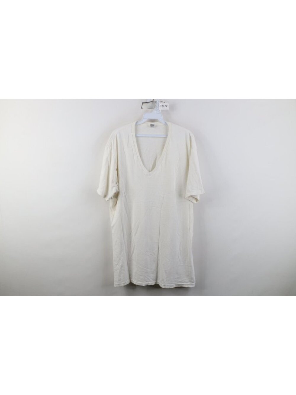 Vtg 90s Mens Size XLT Blank Cotton Deep V-Neck Short Sleeve T-Shirt White USA